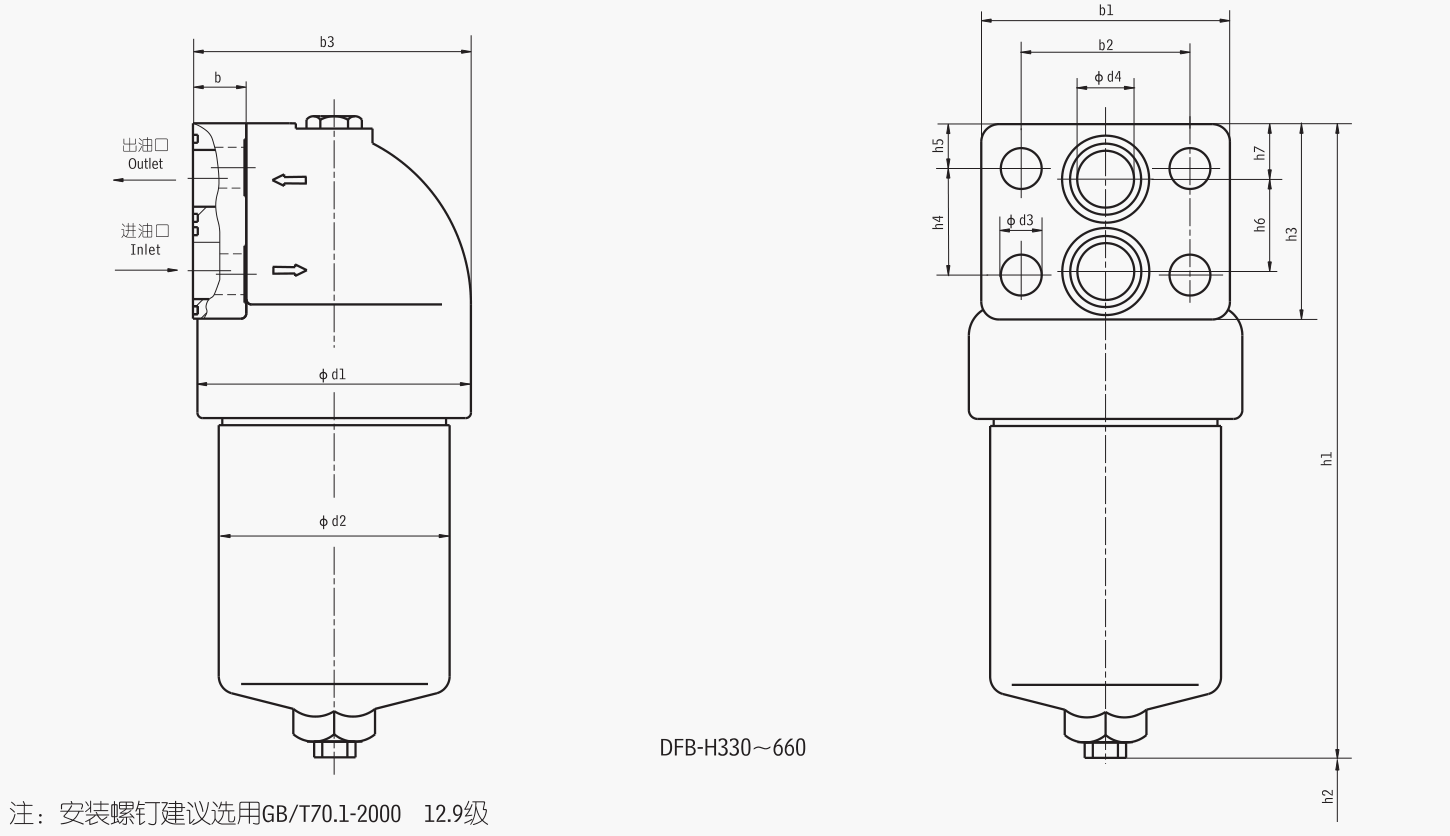 DFB系列高壓板式過濾器鏈接尺寸2